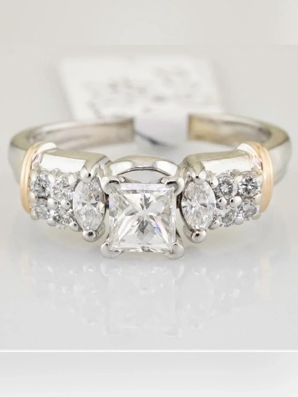 Solid 14k white and yellow gold natural diamond princess cut engagement ring